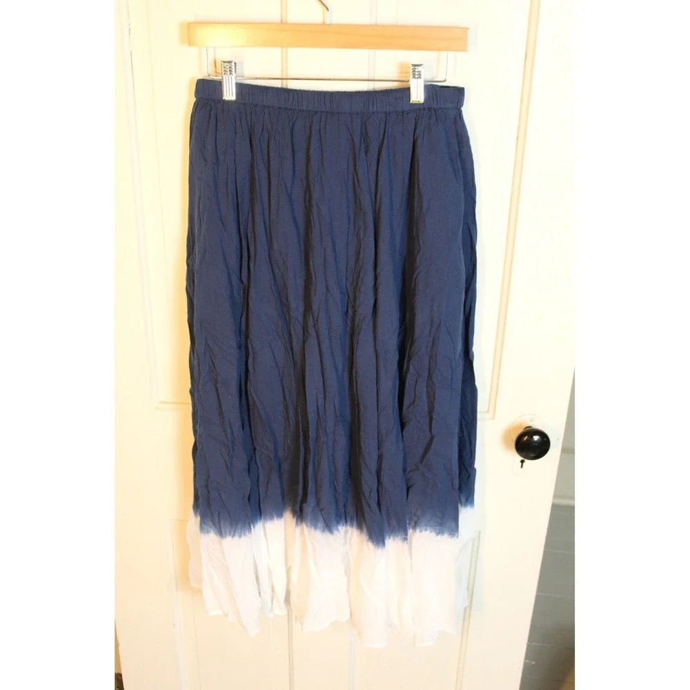 J. Crew NWT Women's Pull-On Midi Skirt Dip-Dyed Cotton Voile Size S Blue White